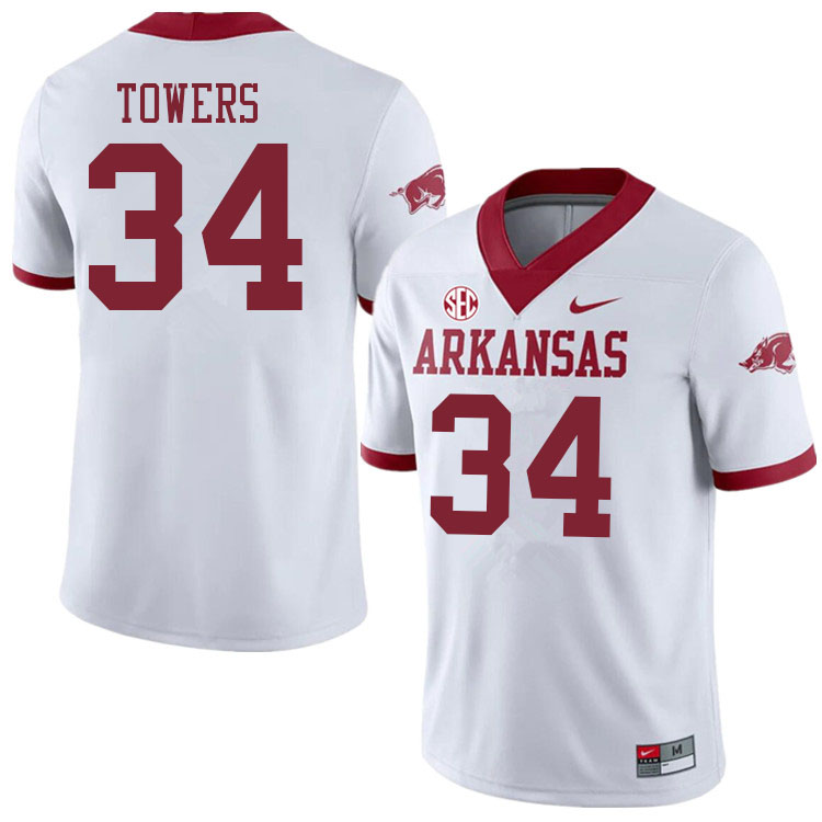 Men #34 J.T. Towers Arkansas Razorbacks College Football Jerseys Sale-Alternate White - Click Image to Close